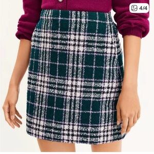 LOFT Green Pink Plaid Mini Skirt